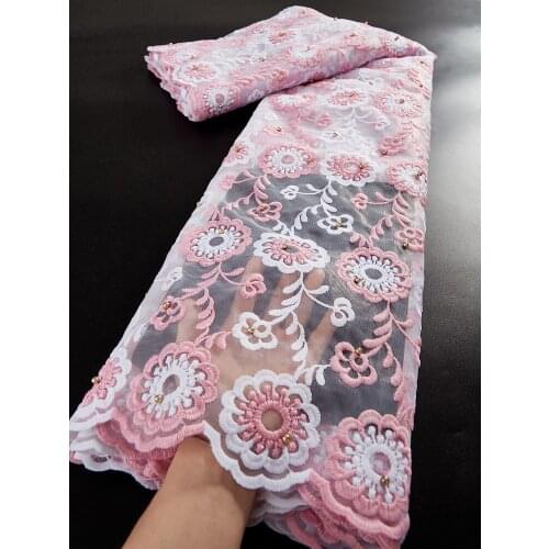 Afriacn Lace Fabric With Stones Milk Silk Lace Fabric Embroidery French Lace Nigeria Lace For Wedding Party Dresses 2.5 Yards