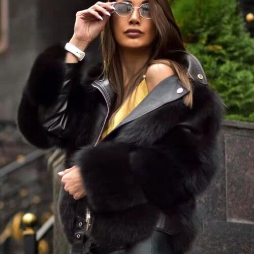 Real Fur Jackets Women Winter Female Natural Fur Coats Genuine Leather Jackets With Fur Removable Sleeves Turtleneck Moto Style