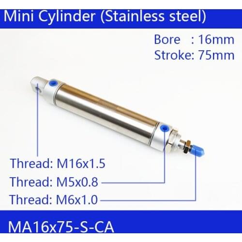 MA16*75 Pneumatic Stainless Air Cylinder 16MM Bore 75MM Stroke MA16X75-S-CA Double Action Mini Round Cylinders