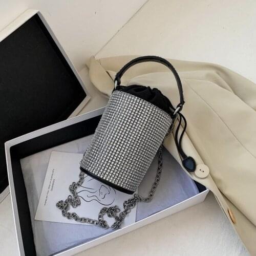 Wholesale fashion mini handbag chain bag diamond purses bucket rhinestone crossbody handbags