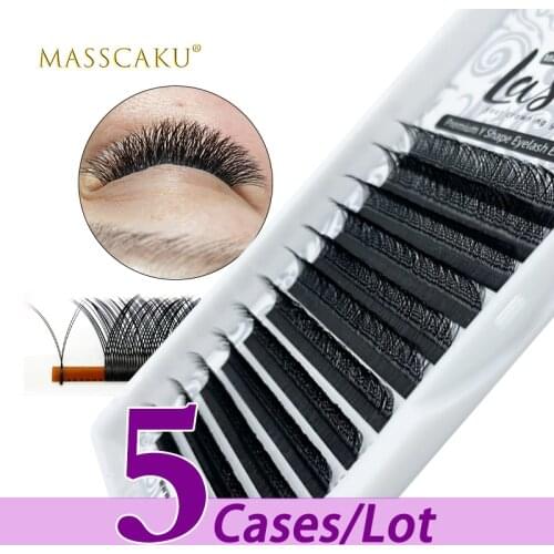 5case/lot MASSCAKU sell 12 lines mink faux yy eyelash extensions custom logo black color C D curl YY shape eyelash extensions