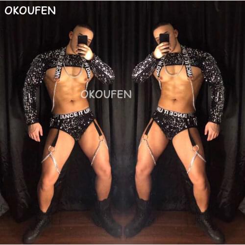 Nightclub bar ds men and women sexy party dj performance wear New colorful silver sequins party DS Costumes