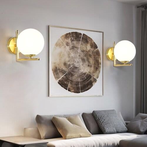 Nordic Minimalism Gold Led Bedside Wall Lamps Concise Glass Ball Study Mirror Bathroom Light Fixtures Free Shipping