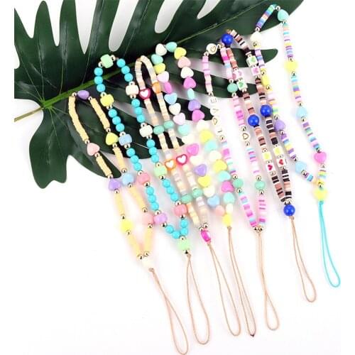 2021 New LOVE Letter String Wristband Phone Chain Lanyard Beads Mobile Phone Heart Charm Cell Phone Chains For Women