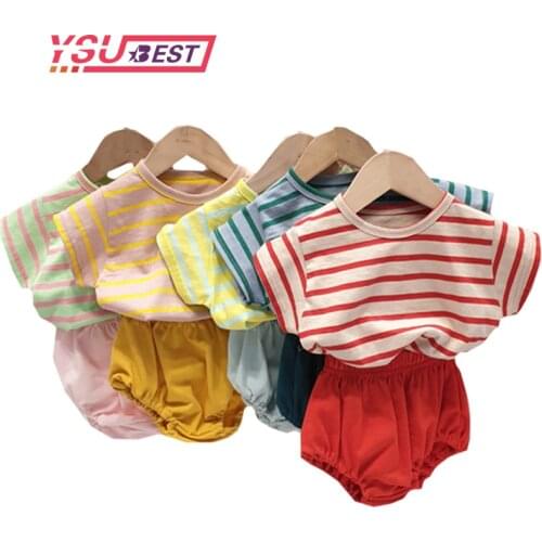 2020 Summer New Baby Clothing Set Korean Style Toddler Boys Clothes Striped Tee and PP Pants 2 pcs Infant Girls Clothes Cotton