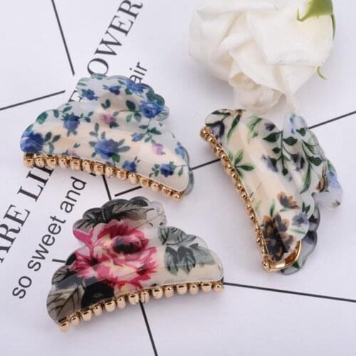 New Fashion Women Ladies Girl Printed Flower Hair Clips Crab Claw Clips Hair Clamp Accessories