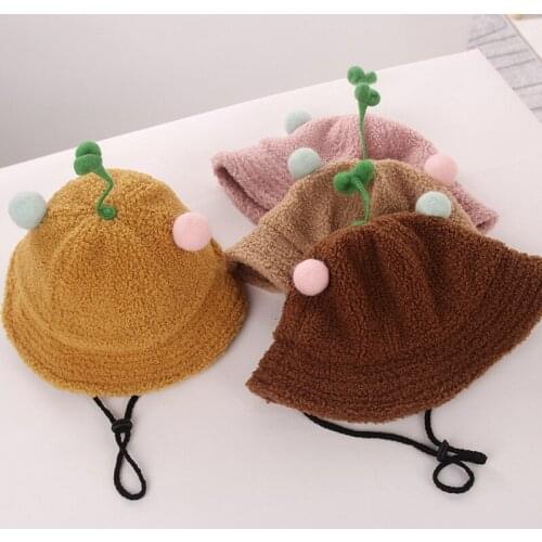 H7657 Autumn Winter Children Fisherman Hat Boys Girls Thickened Lamb Velvet Basin Bucket Cap Kids Outdoor Warm Casual Sweet Caps