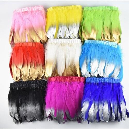 2Meters/lot Gold Dipped Goose Feather Trims Dyed Real Geese Feather for Crafts Fringes Ribbon Plumas Wedding Feathers Decoration