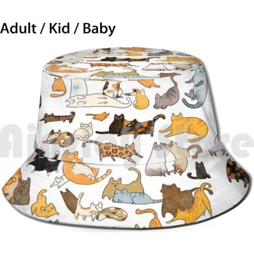 Cat Breeds Pattern Print Bucket Hat Adult kid baby Beach Sun Hats Cat Cats Colourful Colour Colours Fun Silly Pattern Cat