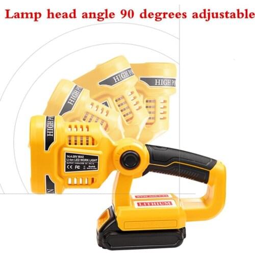 Portable Spotlight Work LED Torch Warning Lamp Flashlight 12W use with DCB200 DCB140 Li-Ion Battery Outdoor Light For Dewalt