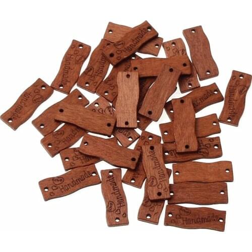 50pcs 30mm "Hand Made" Wood Buttons Garment Scrapbooking For Clothes DIY Craft Wood sewing Accessories
