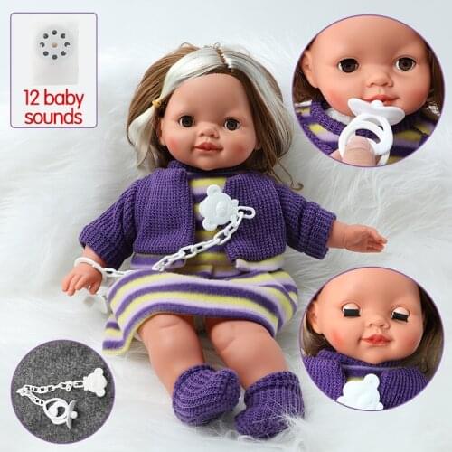 40.5 cm lifelike reborn doll 16 inch Bebe Baby Long hair Silicone Simulation sound Clothes Pacifier chain set for Toys children