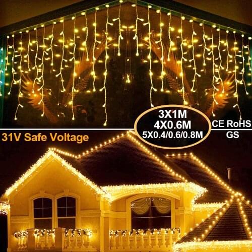 Christmas LED Icicle Lights 3M 4M 5M Connectable 8 Modes Curtain Fairy String Light for Party Backdrops Thanksgiving Decor D30