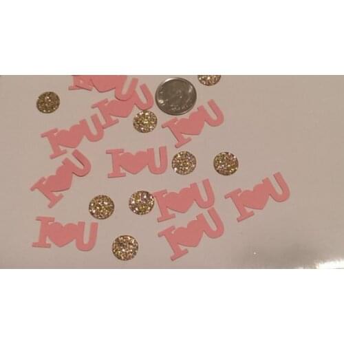 Pink and Gold I Heart U Baby Shower Table decor scrapbook Confettis