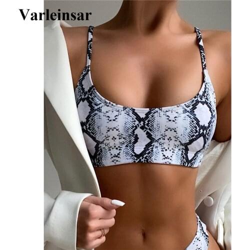 Sexy Snake Skin Printed Bikini Top Female Swimsuit Women Swimwear Two-pieces Bikini set Padded Bather Bathing Suit Swim V2967