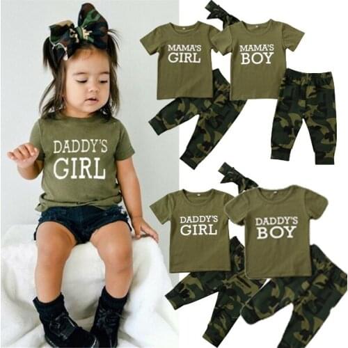 Family girl boy clothing set fashon letter Summer Newborn Toddler Baby Boy Girl Outfit Clothes T-shirt Tops Camo Pants 0-3 years