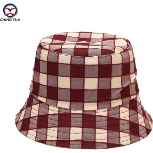 Hat spring and summer Literature and art plaid double-sided wear Leisure beach fishermanhat boys and girls students sunshade hat