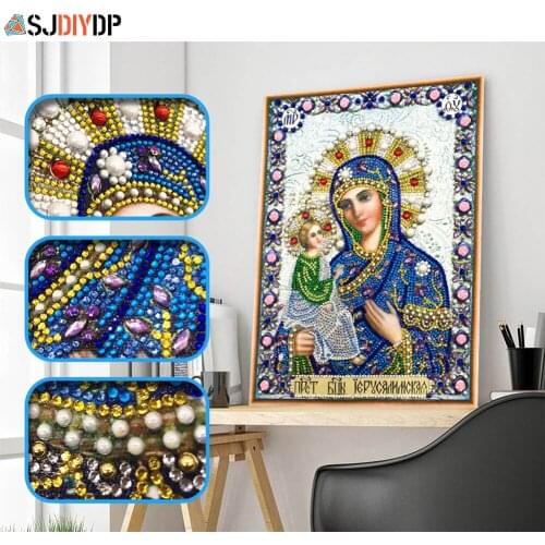 SJDIYDP Special Shaped Diamond Painting Religion Handicraft Cross Stitch Crystal Drill Mosaic Shape Diamond Embroidery Decorate
