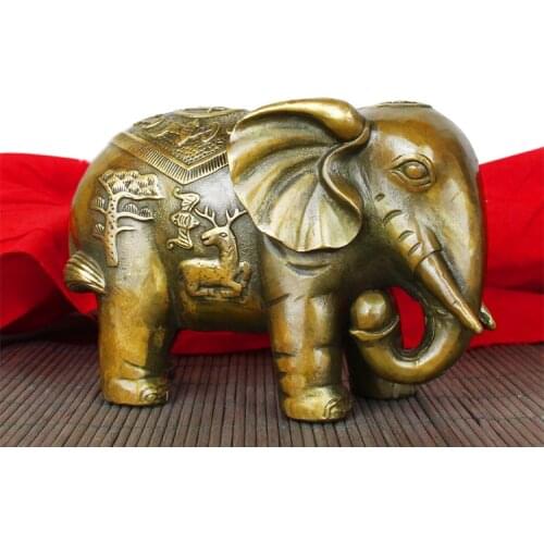 Open the Light pure copper elephant ornaments, Feng Shui Lucky Elephants statue, office decoration, home decor gift, figurine