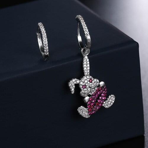 UNGODLY Luxury Pure Asymmetrical Rabbit and Red Lip Earrings Cubic Zirconia Stones Yao Chen Collection Women Jewelry