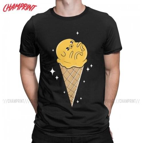 Unique Jake Icecream Adventure Time T-Shirts for Men Crew Neck 100% Cotton T Shirts Finn Short Sleeve Tees Adult Clothes