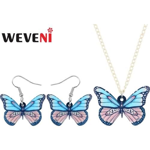 WEVENI Acrylic Sweet Morpho Butterfly Jewelry Sets Printing Animal Insect Necklace Earrings For Women Girls Kid Gift Decoration