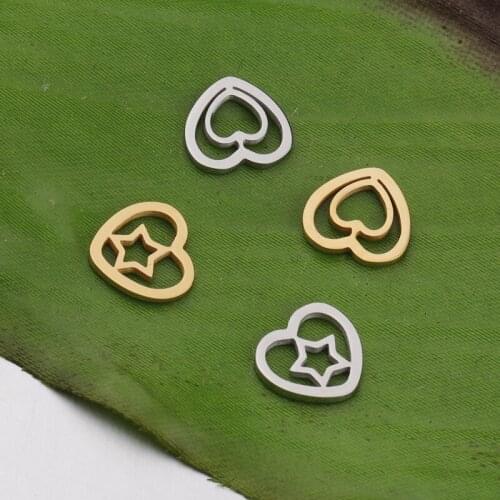 Handmade Jewelry Stainless Steel for Necklace/bracelet DIY Women 5pcs 9*10mm Mirror Polish Hollow Heart/star Shape Charm