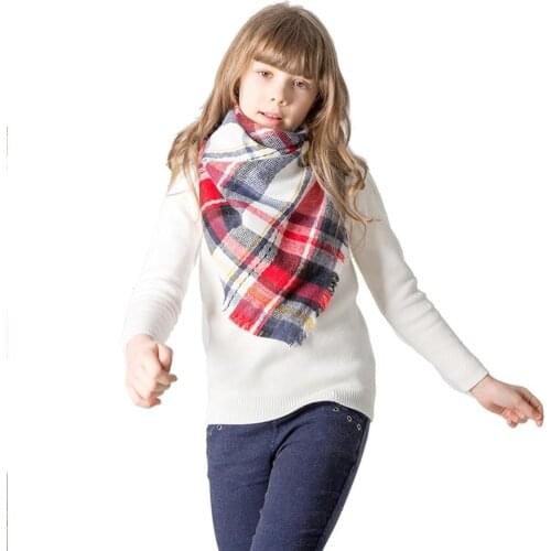 Febelle Winter Kid Scarf Luxury Brand Plaid Warm Cashmere Shawls Children Pashmina Wrap Triangular Scarf for Girls