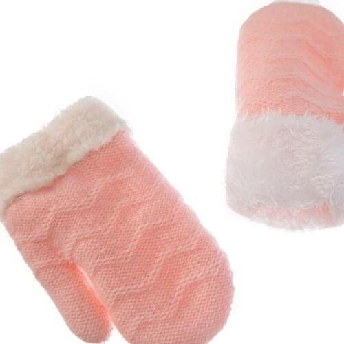 1 Pair Winter Baby Kids Knitted Mittens Toddlers Plush Warm Full Finger Gloves
