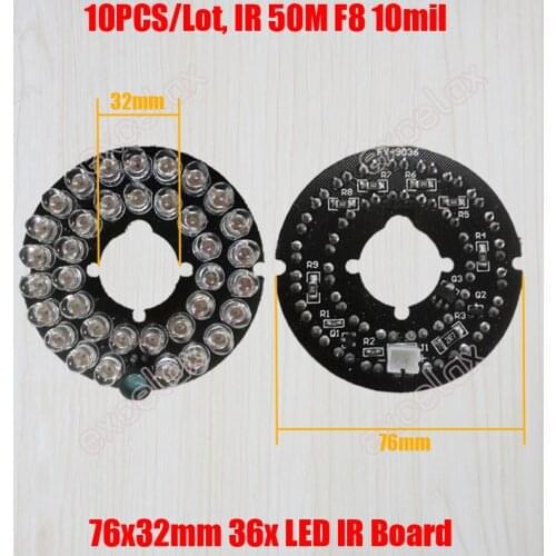 10PCS/Lot Wholesale 36pcs LED F8 10mil IR 20-50 Meter PCB Board 76x32mm Infrared Night Vision for Size 90 CCTV Bullet Camera