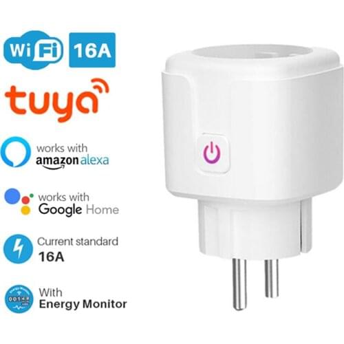 16A EU Smart Wifi Plug With Power Monitor Wifi Wireless Socket Outlet Works With Alexa Google Home Tuya Smart Life App