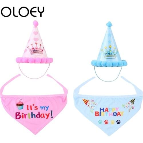 2Pcs/set Pet Dogs Birthday Hat With Scarf Cat Dog Birthday Costume Design Headwear Christmas Party Decoration Pet Cat Accessorie
