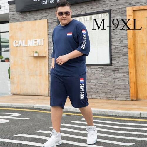 2021 Summer Mens Suit Set New Casual Patchwork Print T-Shirt Shorts Harajuku 2 PCS Street Fashion Blue Set Tracksuit Plus SIZE