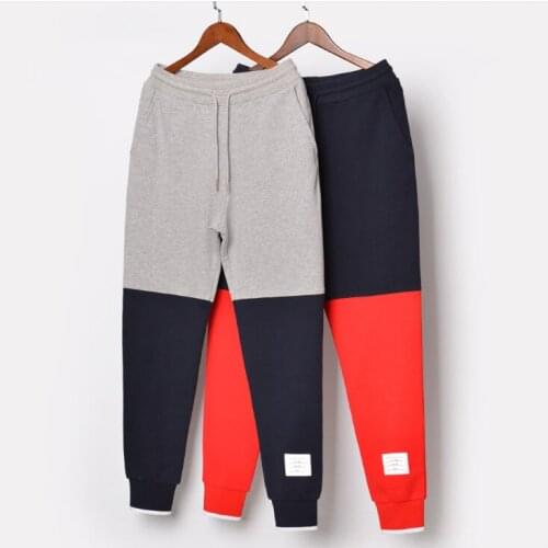 2021 Fashion Brand TB THOM Tracksuit Bottoms Casual Pants men Cotton Panelled Sweatpants Men Joggers Pants Sports Trousers INS