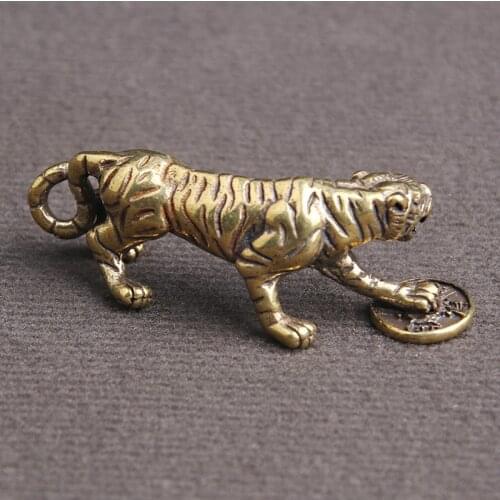 2022 Brass Tiger Ornament Lucky Gift The Chinese Zodiac Animal Solid Brass Small Ornament Mini Original Tiger Home Decoration