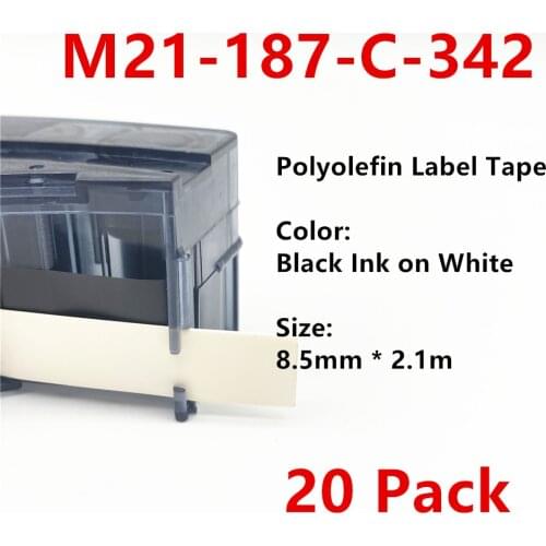 20PK bmp21 label maker M21-187-C-342 for bmp21 PLUS bmp21 LAB printer Polyolefin label tape label ribbon 8.5mm * 2.1m BK on WT