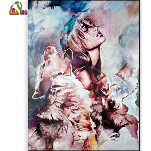5D Diamond Embroidery Art abstractionAnimal Wolf and Gir DIY Full Square/ Round Diamond Painting Cross Stitch Mosaic Crafts Deco