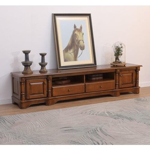 American all solid wood TV cabinet tea table combination European retro TV cabinet floor cabinet lockers living room furniture