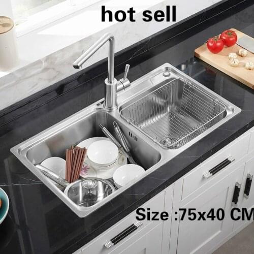 Free shipping Apartment luxury food-grade 304 stainless steel standard kitchen double groove sink do the dishes 75x40 CM