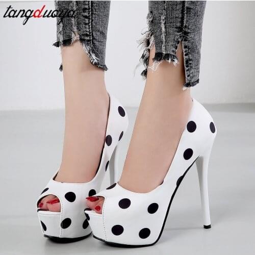 Wedding shoes woman sandals high heel peep toe platform high heels pumps women shoes ankle strap 2020 summer sandals shoes dots