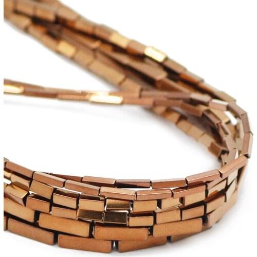 Plating Copper Rectangle Cuboid Natural Hematite Stone Spacer Loose Beads For Jewelry Making 4/6/9MM Bracelet DIY Accessories