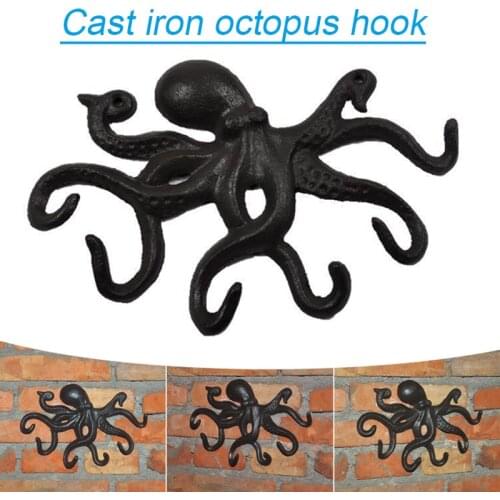 Cast Iron Octopus Decorative Coat Hook Wall Mounted Nautical Hand Towel Rack Holder Rustic Metal Clothing Hanger A1