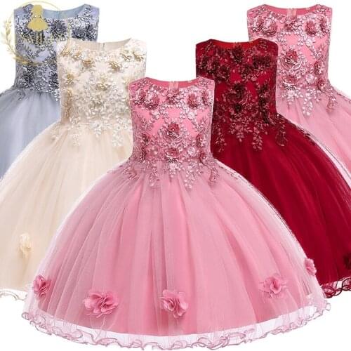 Children Floral Beading Tutu Princess Birthday Party Prom Wedding Evening Infant Summer Dress Gown Vestidos Baby Girls Clothes