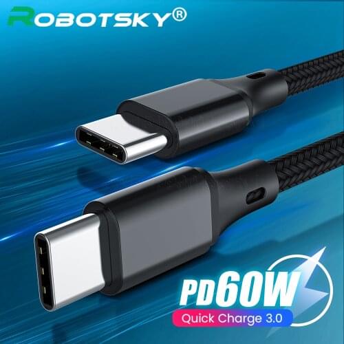 60W PD USB Type C Cable For Samsung Xiaomi USB C To Type-C Data Cable USB-C Fast Charging Charger Cord USBC Phone Charge Wires