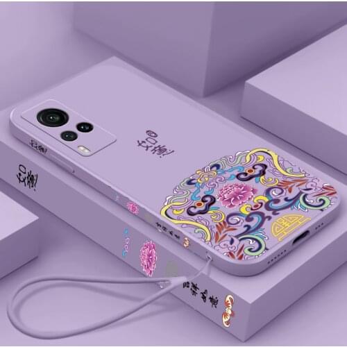 Chinese Auspicious Retro Palace Soft Gel Liquid Silicone Phone Cases For VIVO X60 Casing With Phone Straps