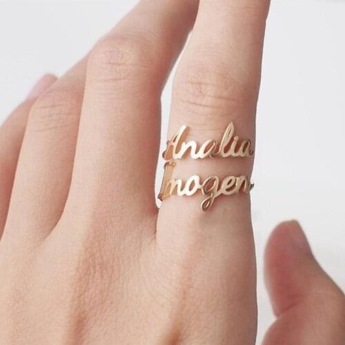 Custom Two Names Ring Silver Gold Stainless Steel Custom Couple Friendship Ring Adjustable Two Names Rings Wedding Gift BFF