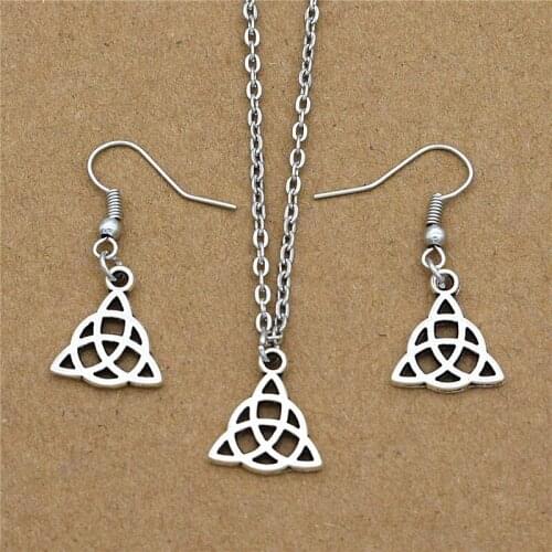 3pcs Fashion Irish Vintage Little Triangle Triquetra Symbol Pendant Celtics Trinity Knot Necklace Drop Earrings Jewelry Sets