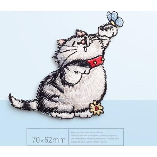 1PC Cute Cat fabric patches Embroidery Iron On patches Applique Clothes Quality plants sticker DIY Applique