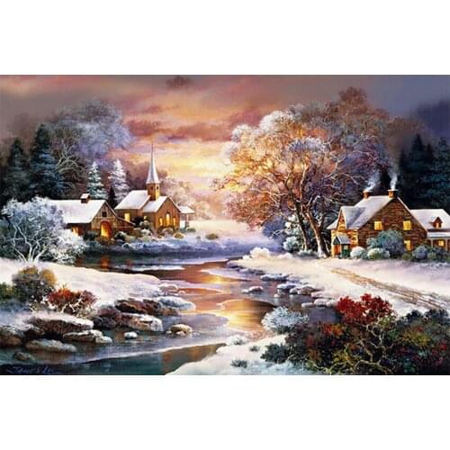 Snowing house cross stitch package cartoon 14ct /16/28/27CT cloth cotton thread embroidery DIY handmade needlework