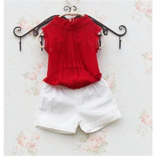 2016 New Summer Baby Girl Clothes Children Clothing Fashion Lace Collar Chiffon Vest Kids Blouse shirt,8 Colors,Age 1-16T AA1301